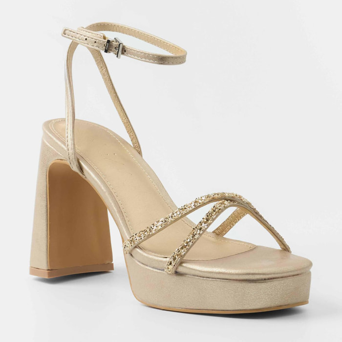 Sandalias de tacón GRETA DORADO GLITTER 10 cm