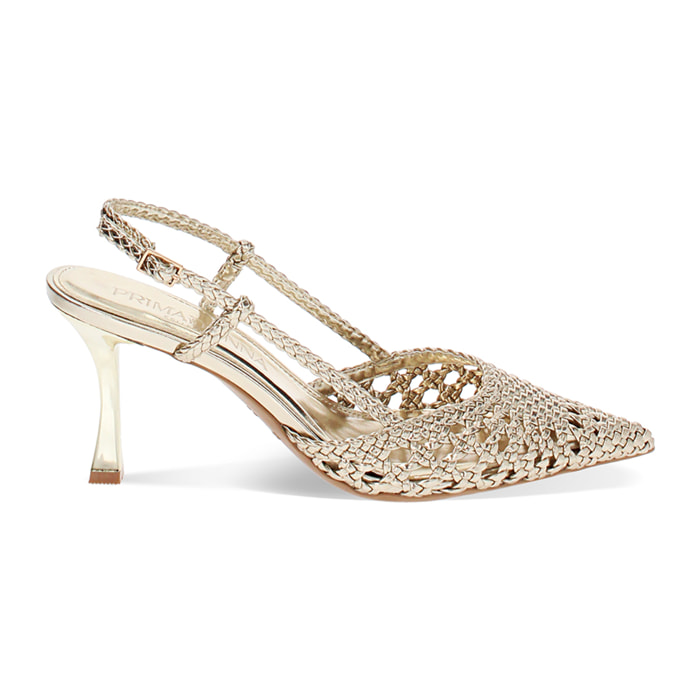 Zapatos slingback para mujer dorados trenzados