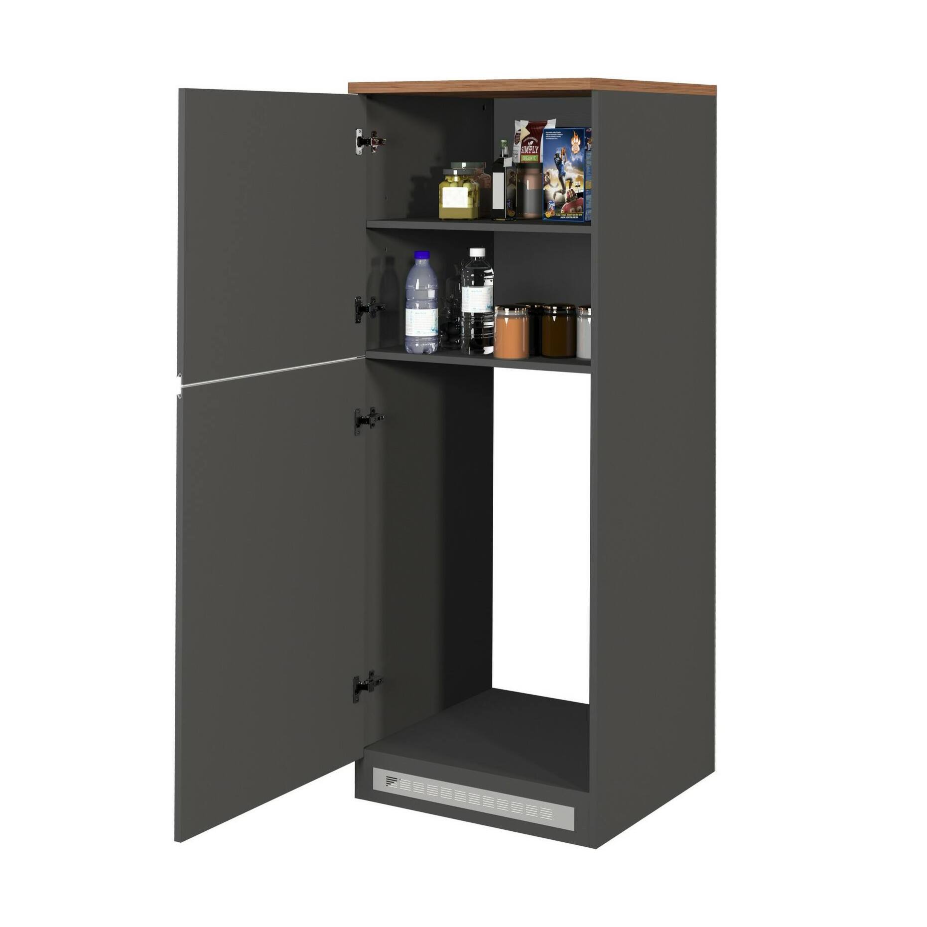 Dispensa da cucina Dcasasol, Mobile multiuso, Armadio porta frigo a 2 ante, 100% Made in Italy, 60x60h165 cm, Antracite e Rovere