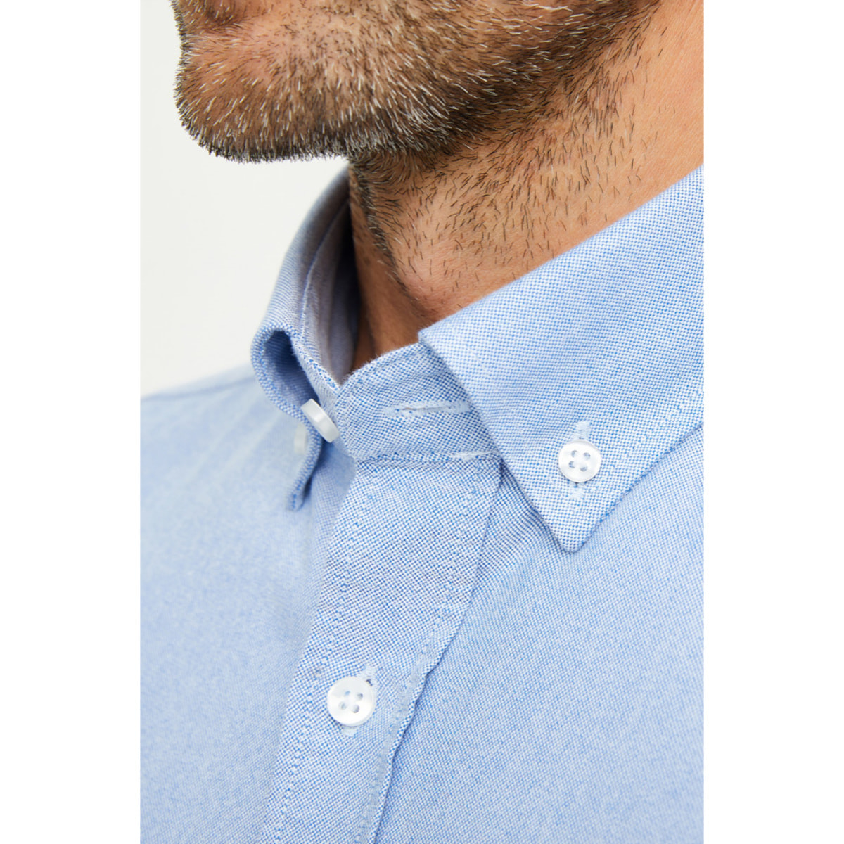 Camicia Uomo 1 Bottone Button Down Slim Oxford Lavato Unito Bluette