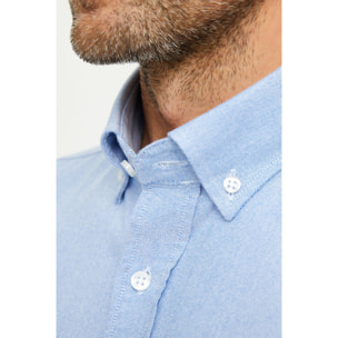 Camicia Uomo 1 Bottone Button Down Slim Oxford Lavato Unito Bluette