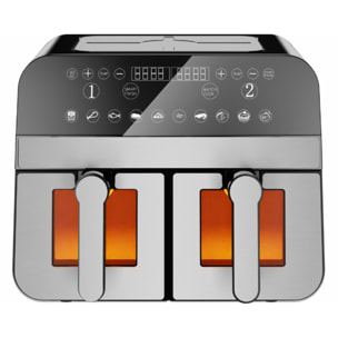 Friteuse à air chaud Airfryer numérique double panier 2400W Acier Inoxydable avec fenêtre 9L Comfy Nest CNAFD45WS