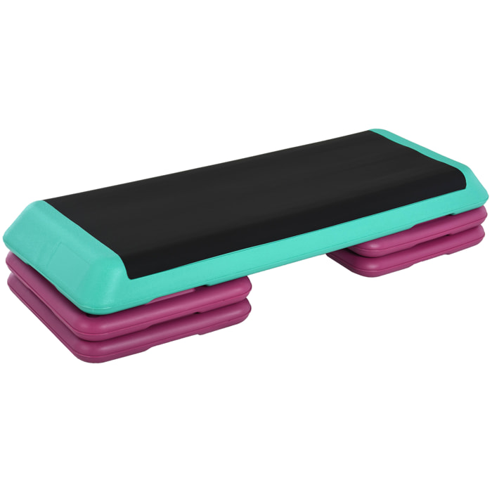 Step de Aeróbic, Step para Fitness Antideslizante, Altura Regulable 3 Niveles de 10/15/20 cm, Carga 150 kg, para Ejercicio en Casa, Gimnasio, 110x40x20 cm, Multicolor