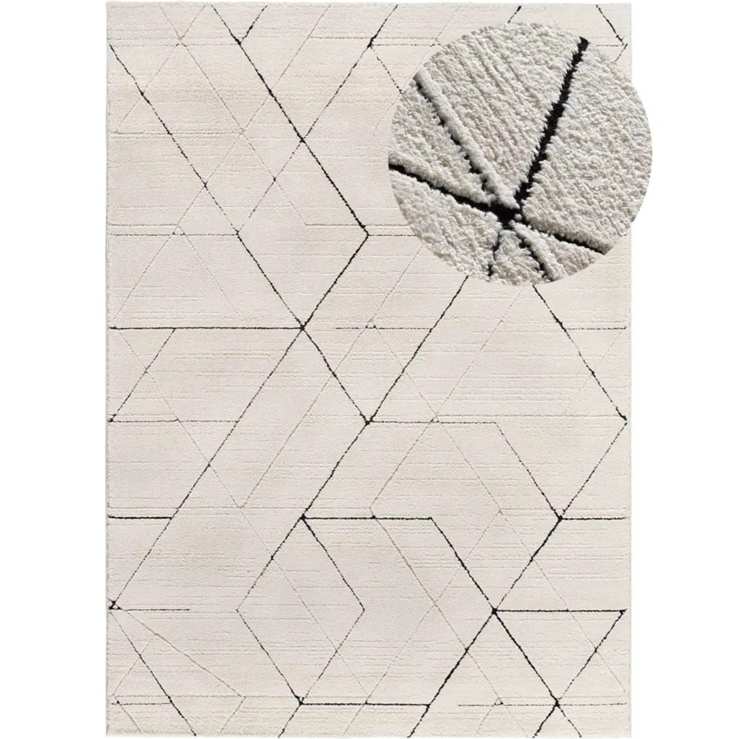 TURIN Alfombra geométrica con relieve en blanco y negro, varias medidas disponibles