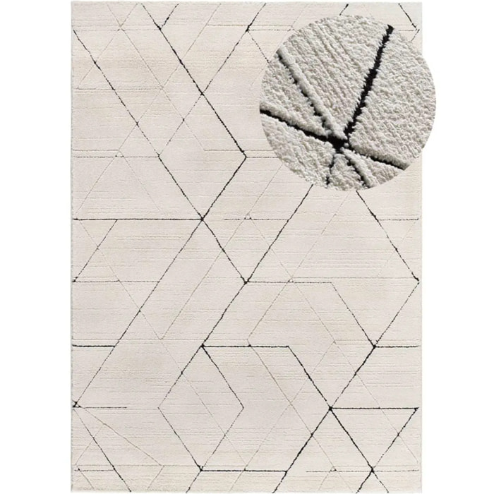 TURIN Alfombra geométrica con relieve en blanco y negro, varias medidas disponibles