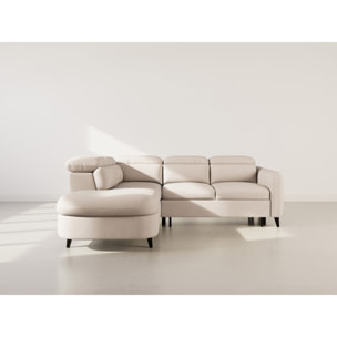 Opaline - Canapé d'angle gauche 5 places convertible avec têtières et coffre en tissu texturé - Beige