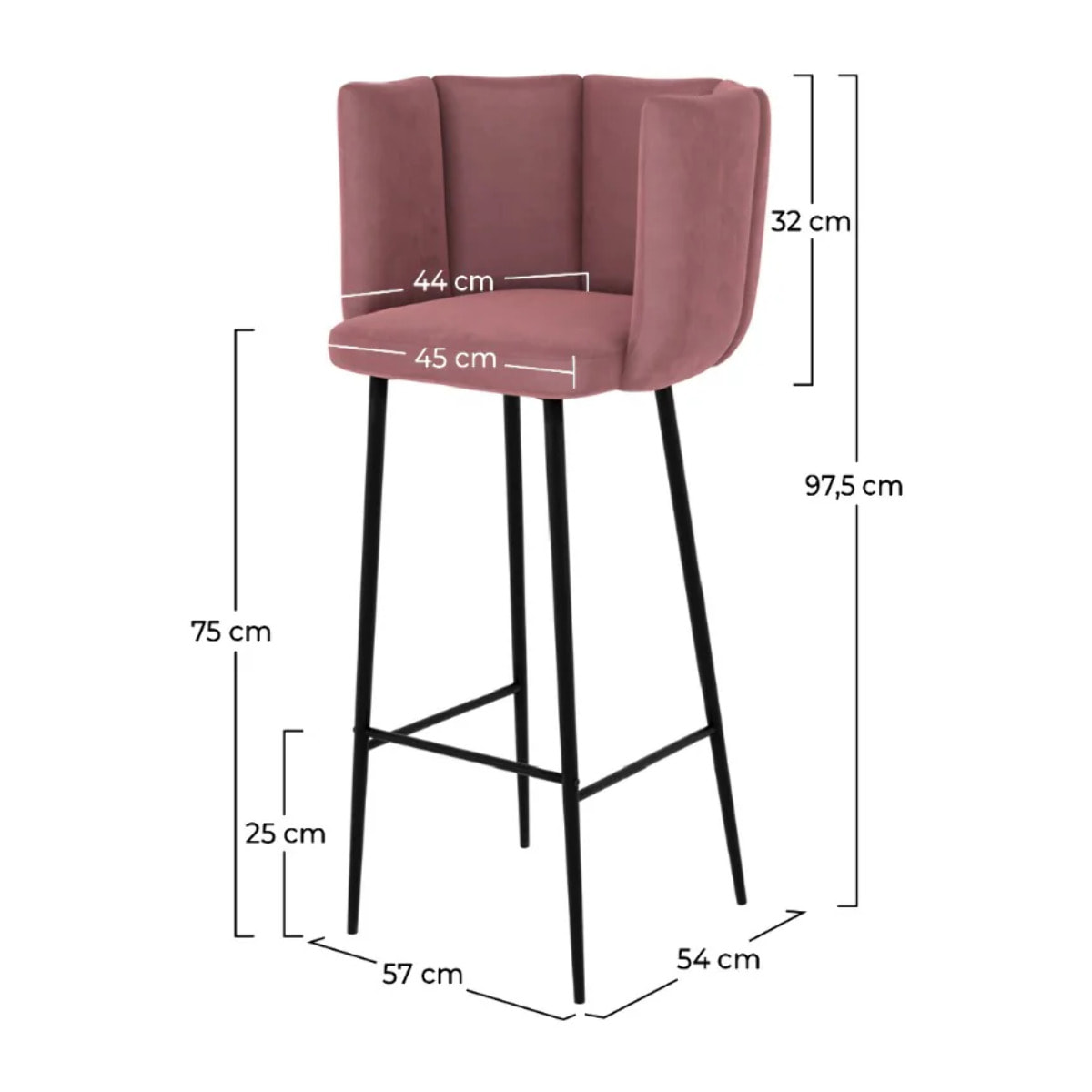 Lot de 2 chaises de bar en velours rose 75 cm - Rosy