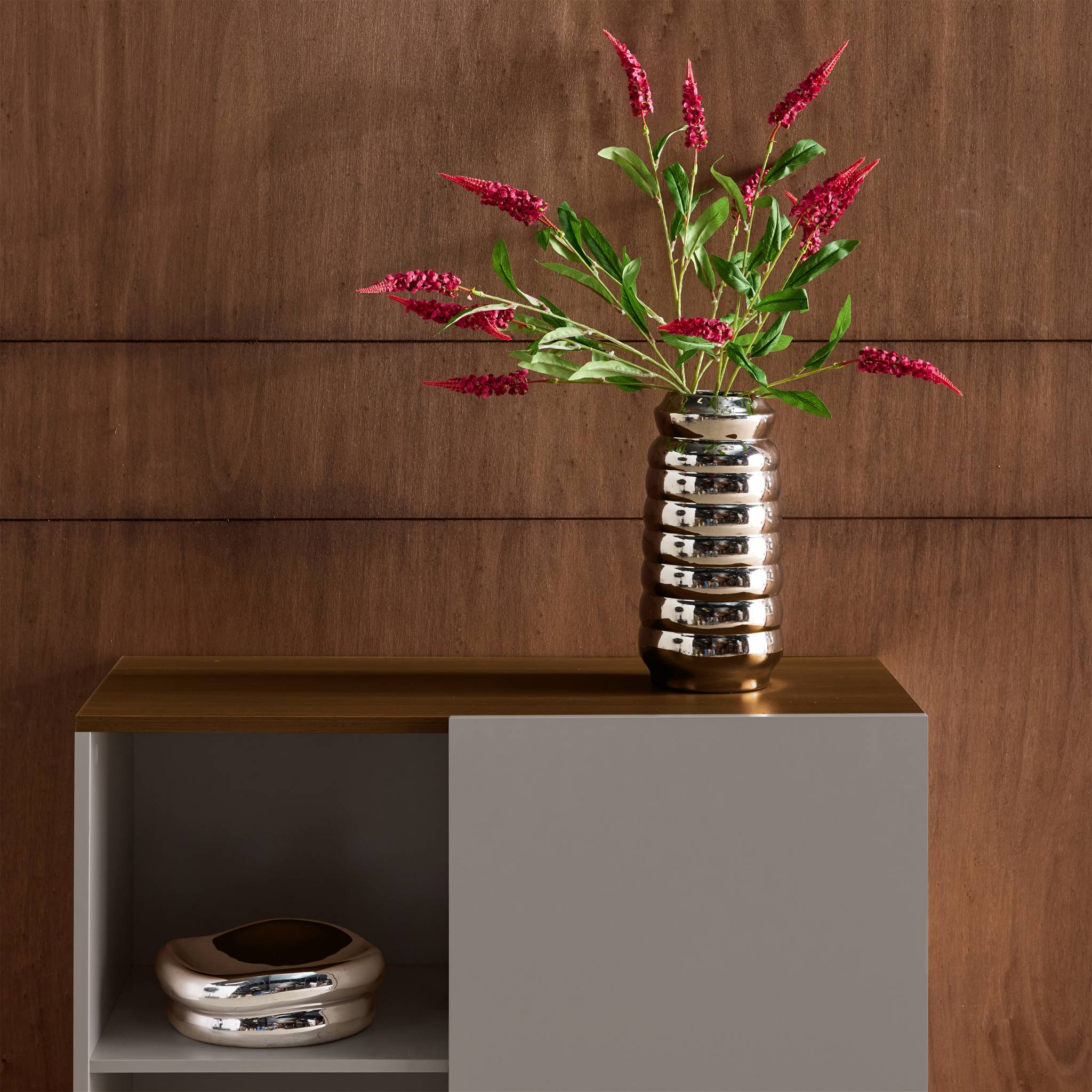 Buffet, meuble de rangement métal et décor bois 1 porte 80cm ASHTON