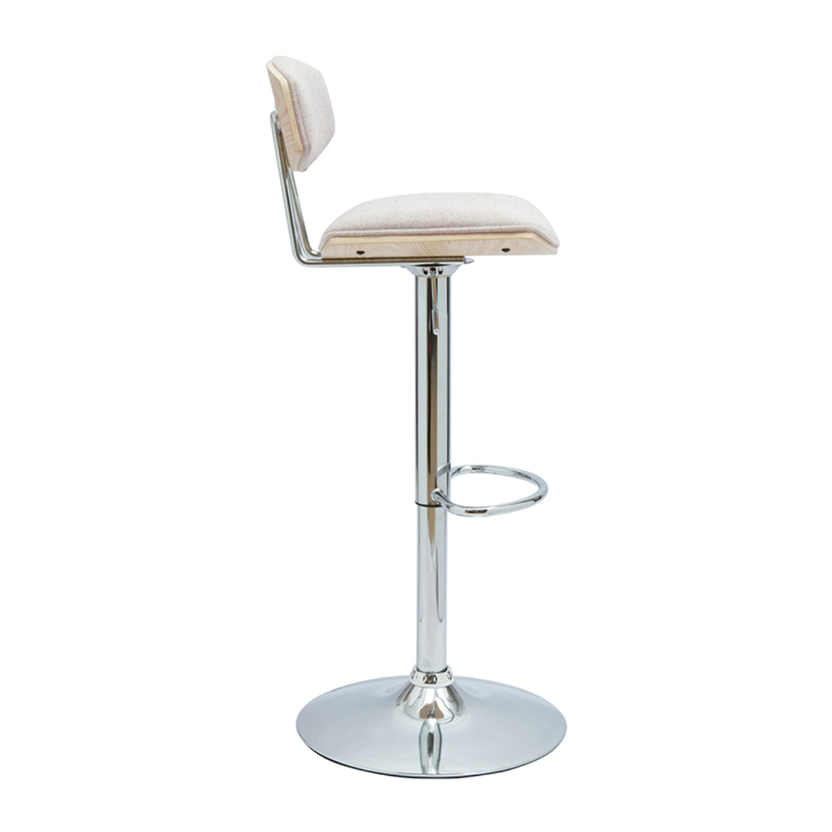 Tabouret de bar design réglable en tissu effet velours texturé beige et métal VASCO