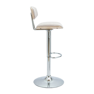 Tabouret de bar design réglable en tissu effet velours texturé beige et métal VASCO