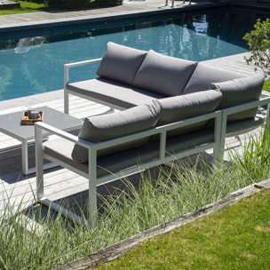 Salon de jardin modulable IBIZA en tissu gris 4 places - aluminium blanc