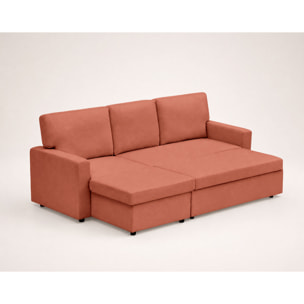 Meiya - canapé d'angle réversible 4 places convertible avec coffre en tissu - Terracotta
