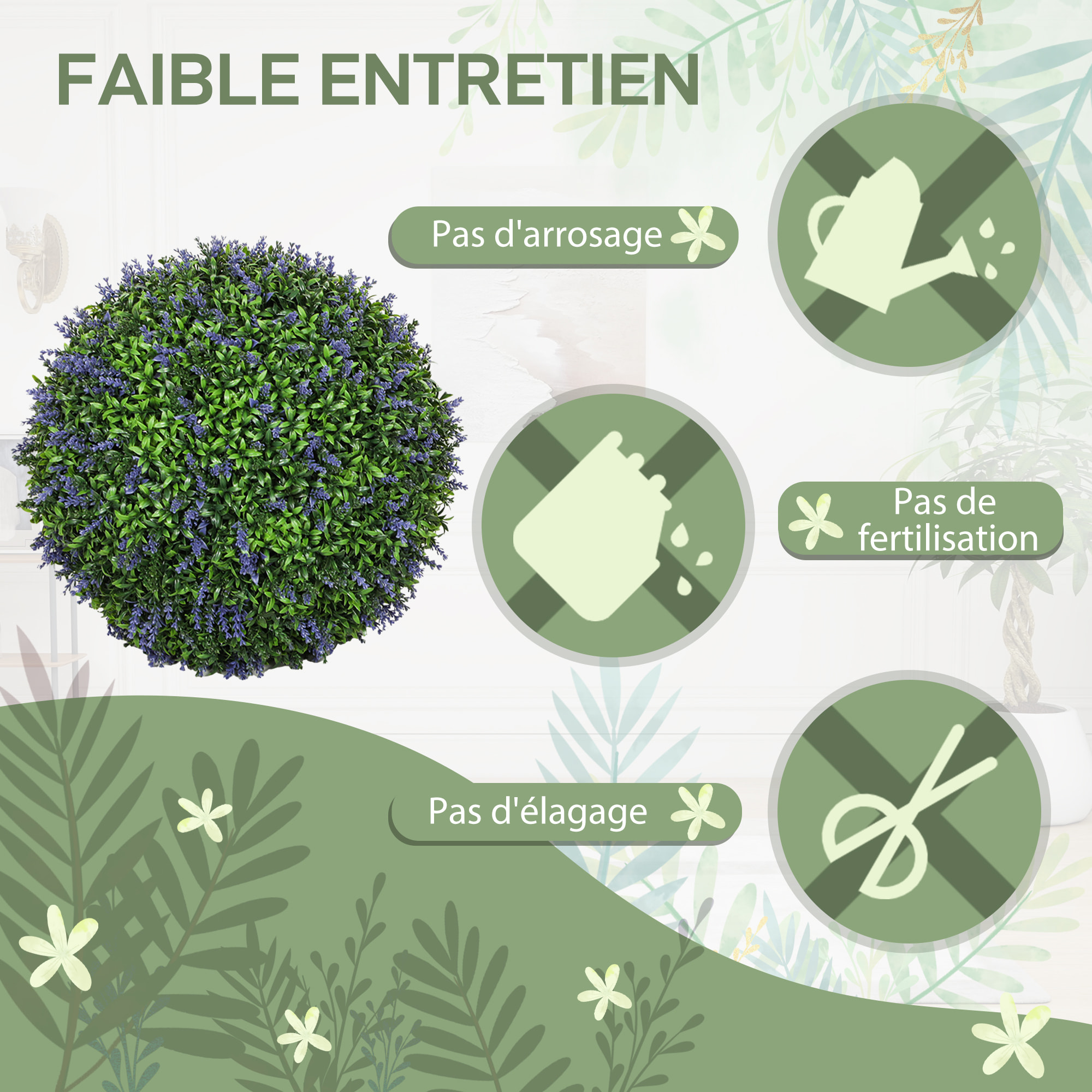 Lot de 2 buis artificiels topiaires boules Ø42cm avec fleurs de lavande