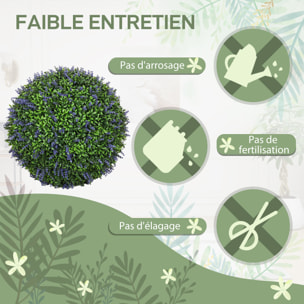 Lot de 2 buis artificiels topiaires boules Ø42cm avec fleurs de lavande