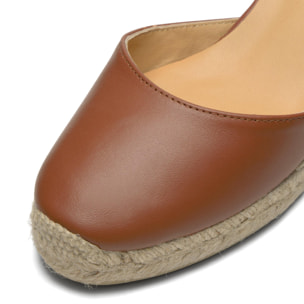 Alpargatas de cuña media de mujer Carina en cuero con cierre de cintas
