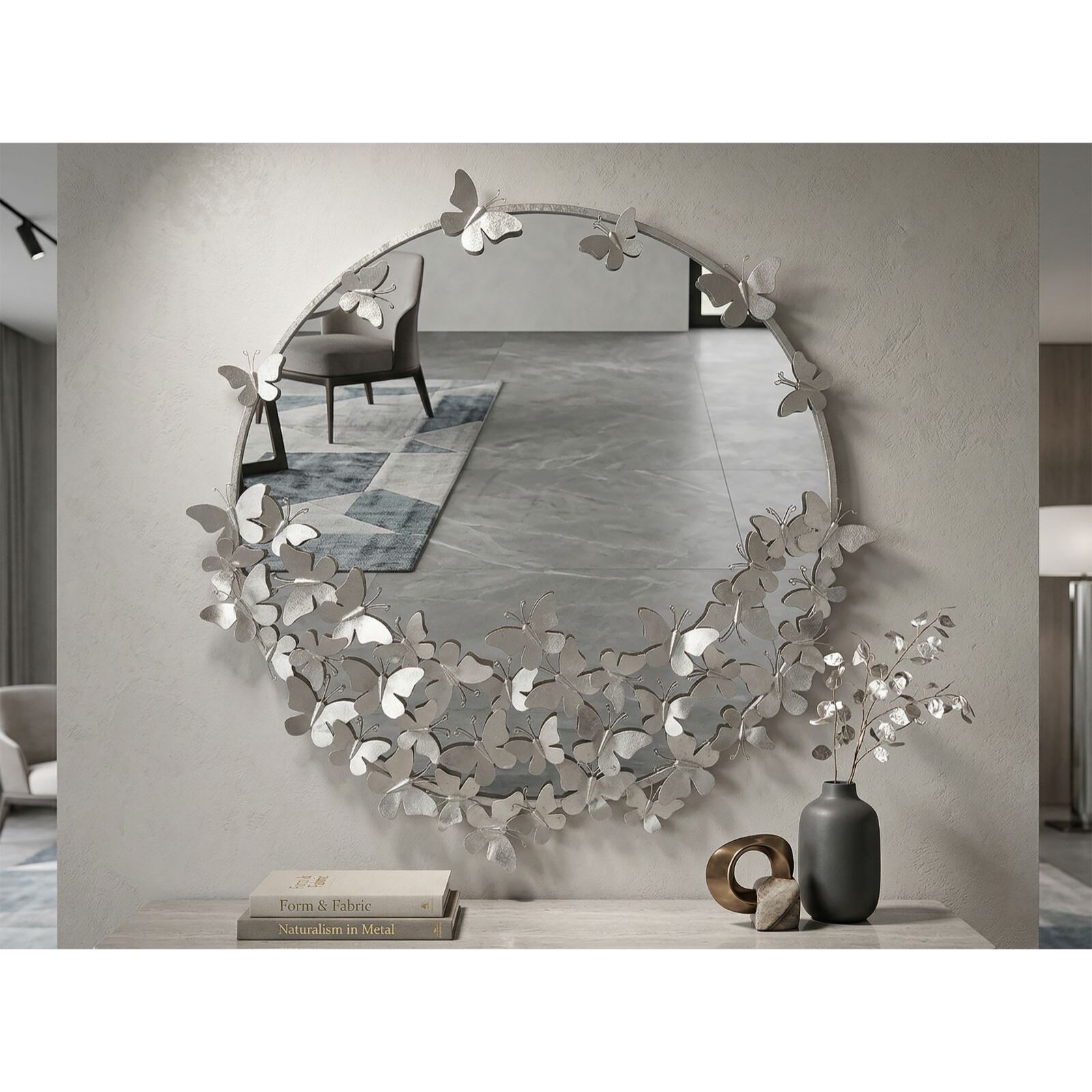 SPECCHIO FARFALLE ROUND SILVER CM Ø 91X3X94