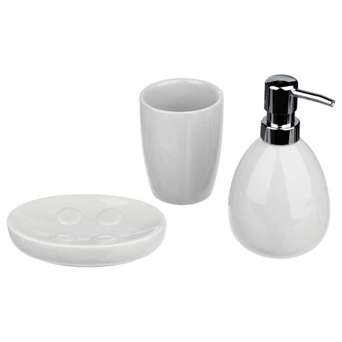 Juego de baño 3 piezas sbd sol, blanco: dispensador jabon, vaso y jabonera