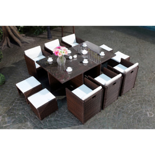 Salon de jardin 10 places marron/blanc + housse de protection REGINA