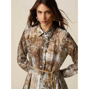 Oltre - Vestito chemisier lungo fantasia - Marrone