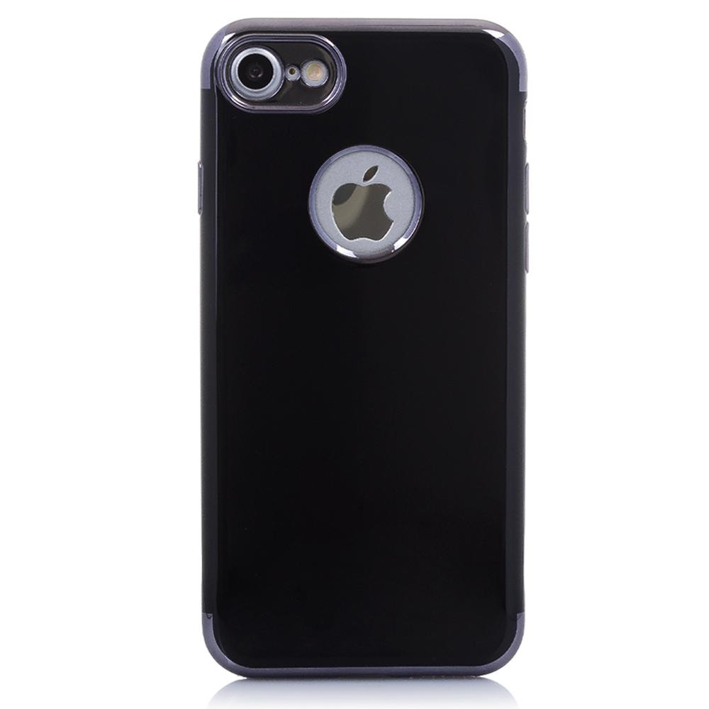 CARCASA EN NEGRO BRILLANTE CON BORDES METALIZADOS PARA IPHONE 7