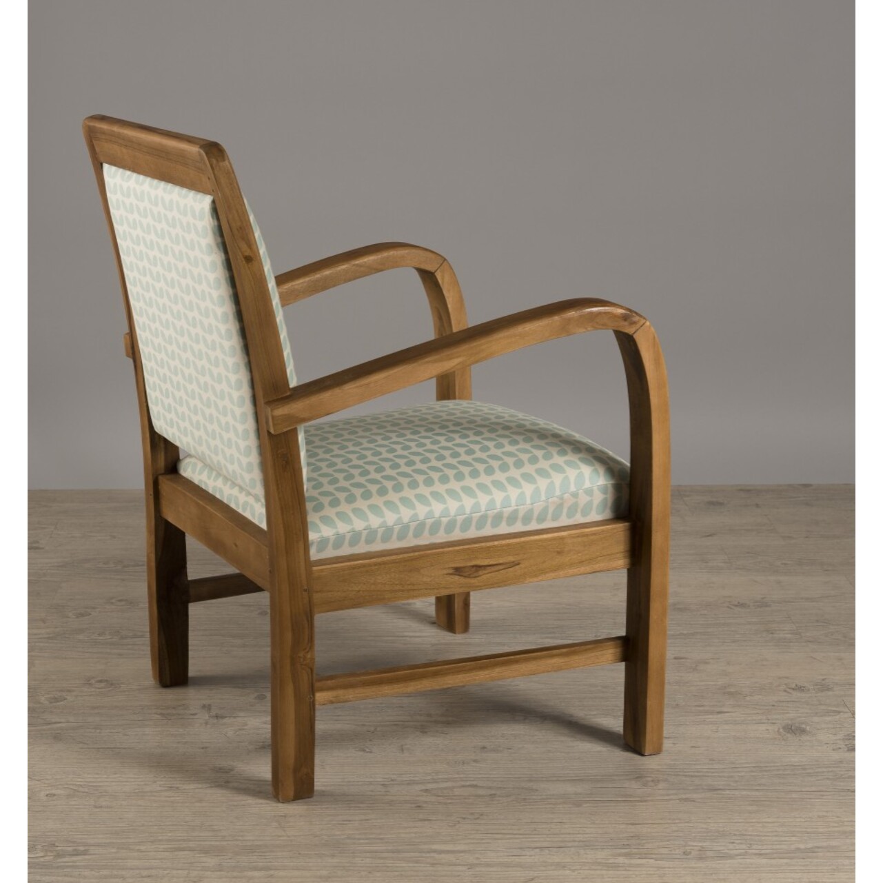 DAK - Fauteuil bois teck scandi tissu bleu clair 'pétales'