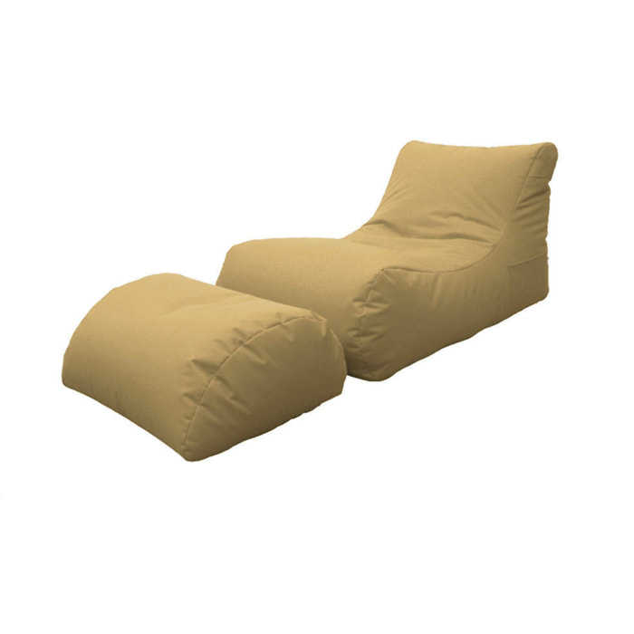 Chaise Longue moderna da soggiorno, Made in Italy, Poltrona con poggiapiedi in Nylon, Pouf imbottito per camera da letto, cm 120x80h60, colore Beige