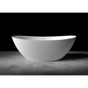 Paula 167x81,8 cm Baignoire îlot en marbre Coulé 260L, sans pieds, blanc (SATPA1670)