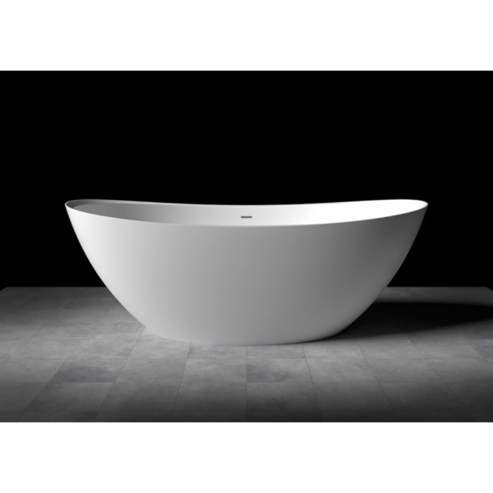 Paula 167x81,8 cm Baignoire îlot en marbre Coulé 260L, sans pieds, blanc (SATPA1670)