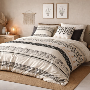 Parure housse de couette imprimé 100% coton - boheme - beige
