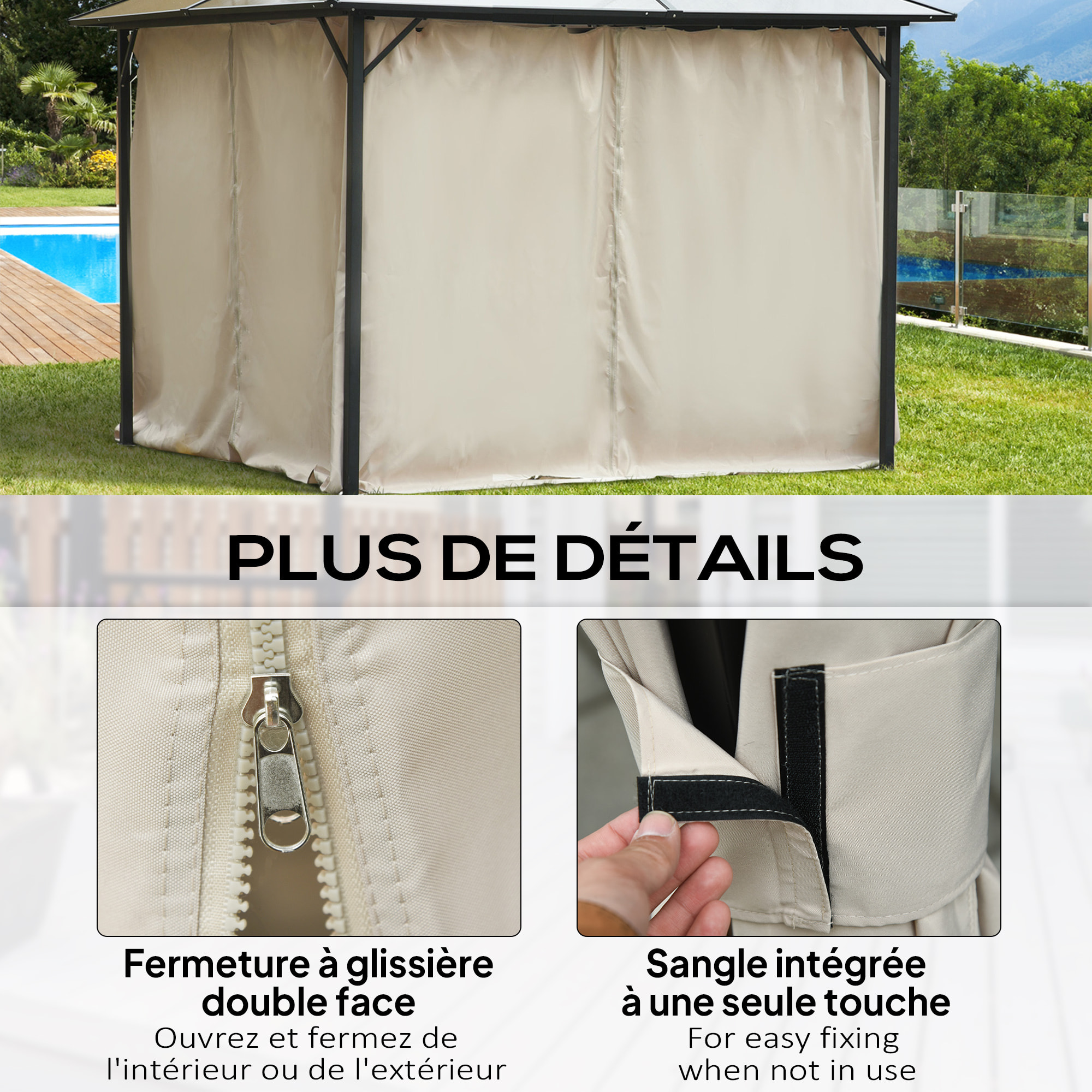 Outsunny 4 parois latérales pour pavillon de jardin tonnelle rigide 300 x 300 cm protéger de la pluie vent soleil beige