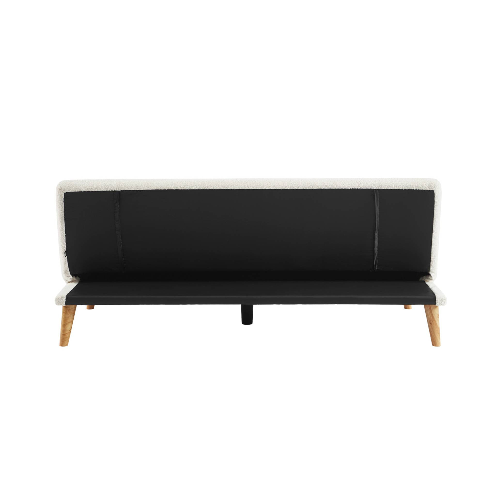 Canapé banquette convertible 3 places bouclette blanche piètement bois d'hévéa L 180 x P 100 x H 74.5 cm - Tom