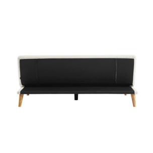 Canapé banquette convertible 3 places bouclette blanche piètement bois d'hévéa L 180 x P 100 x H 74.5 cm - Tom