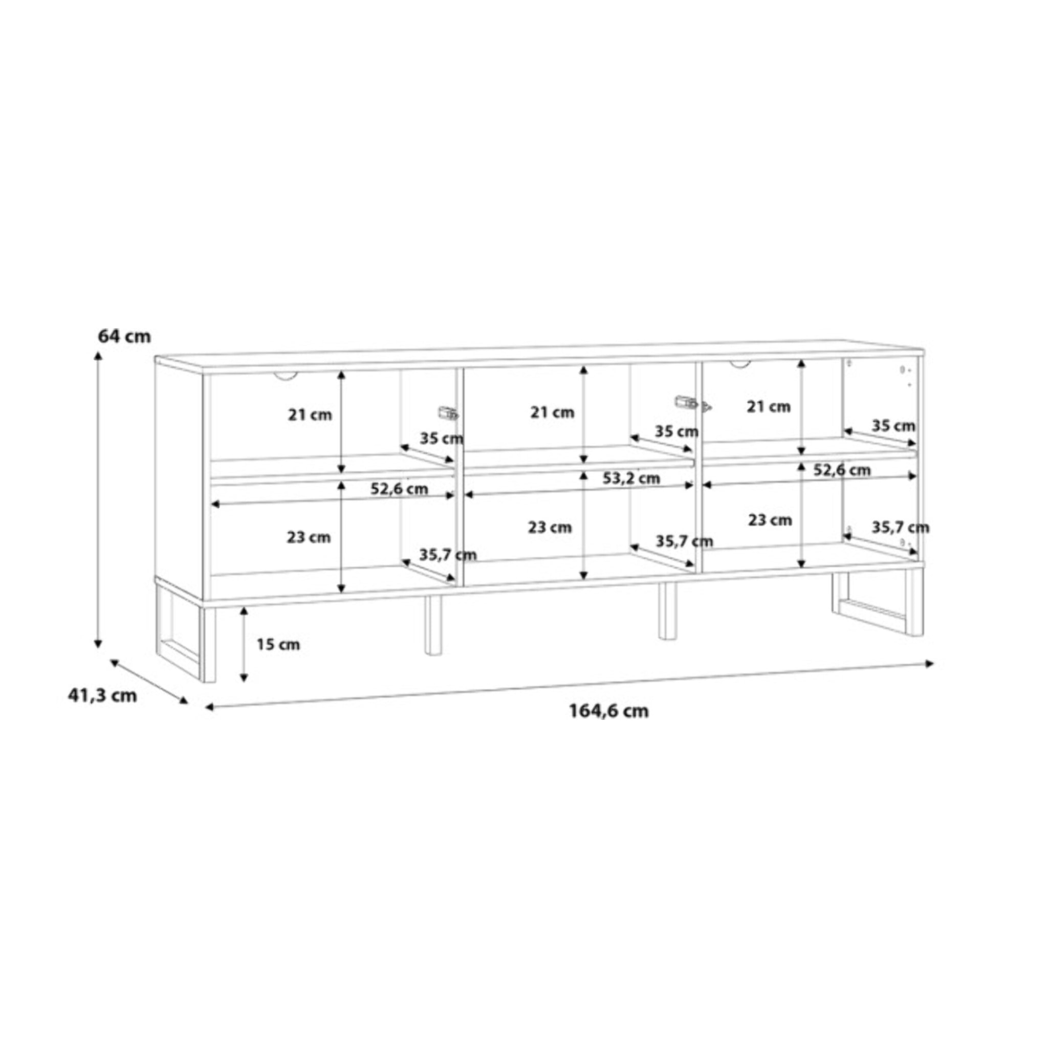 Meuble TV L165 cm 3 portes système push to open blanc mat - BRITANIA