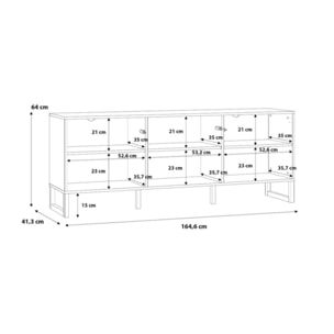 Meuble TV L165 cm 3 portes système push to open blanc mat - BRITANIA