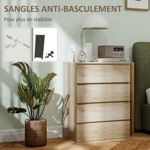 Commode 4 tiroirs dim. 60L x 40l x 80H cm effet bois