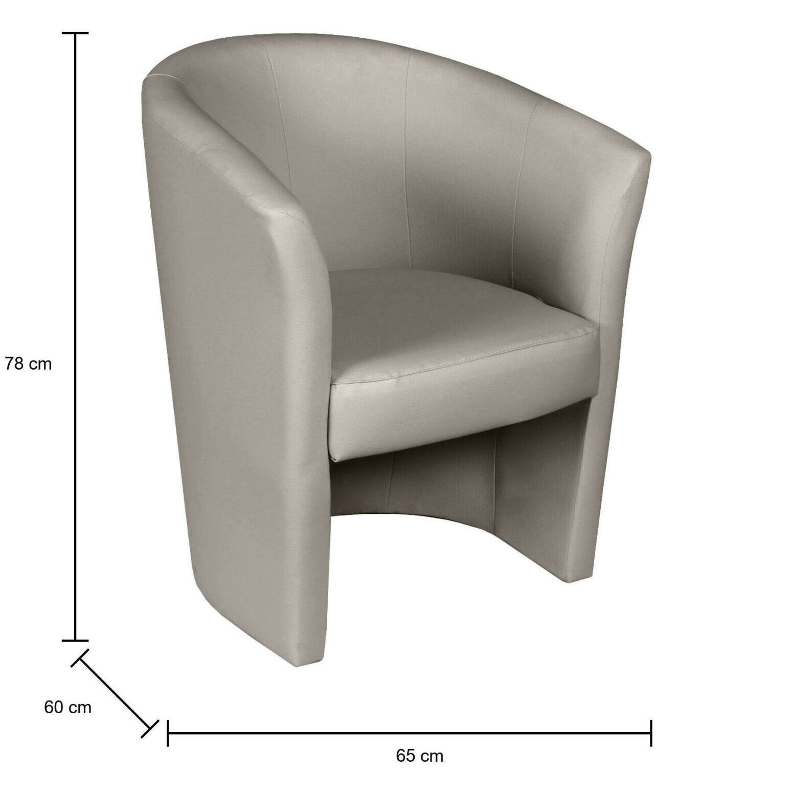 Poltrona Ago, Poltrona da salotto, Seduta imbottita, Sedia con braccioli in ecopelle, 64x63h76 cm, Grigio