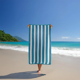 Serviette de plage éponge velours Jacquard - Bahia Bleu Canard - 100x175cm - 470g/m²