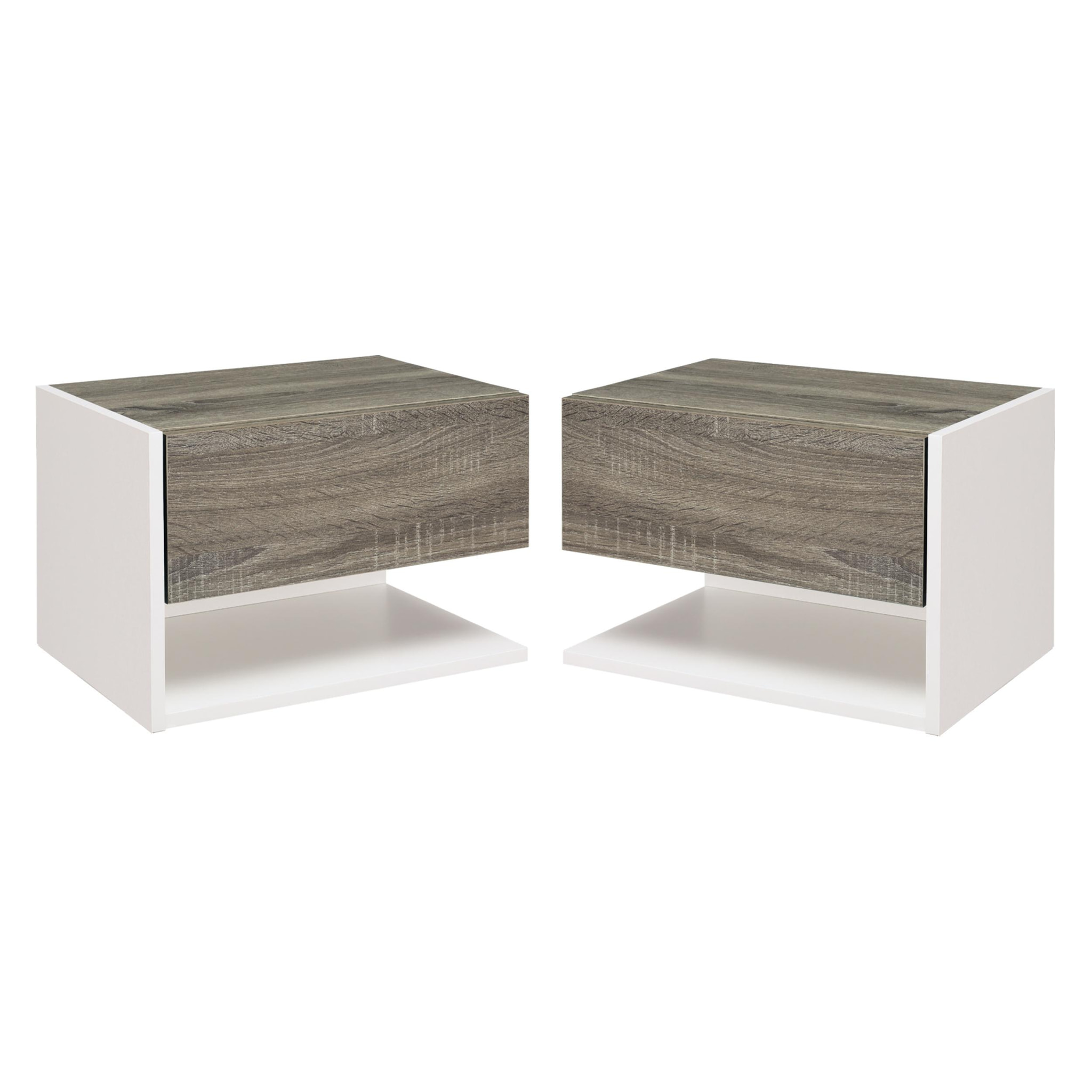 Set de 2 Mesitas de Noche de Madera 46x30x30cm Blanco, Roble