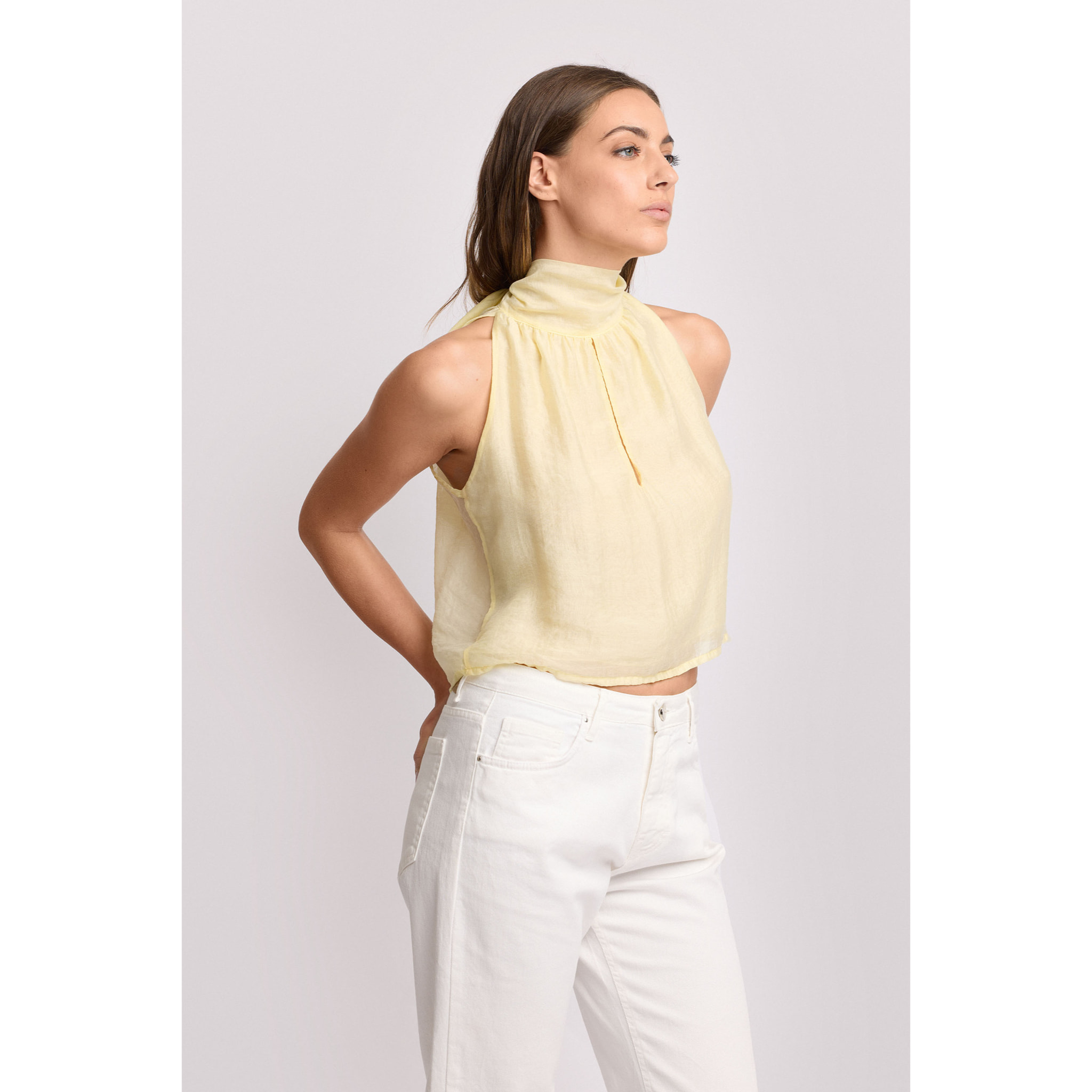 Kocca - Blusa con fiocco sul retro Donna, Tinta unita, Girocollo