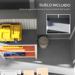 Caseta de Jardín Exterior, 2,1 m², 131x186x198 cm, Cobertizo de Jardín Exterior con Suelo, Ventana, Puerta con Cerradura, Ventilaciones, para Almacenamiento de Herramientas, Gris