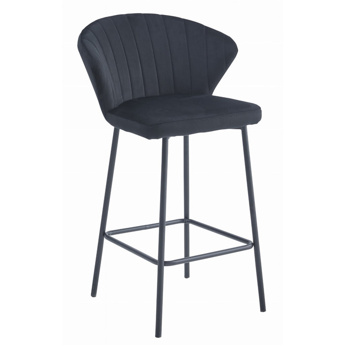 Set di 3 Sgabelli Gatta in Velluto Nero con Gambe in Acciaio