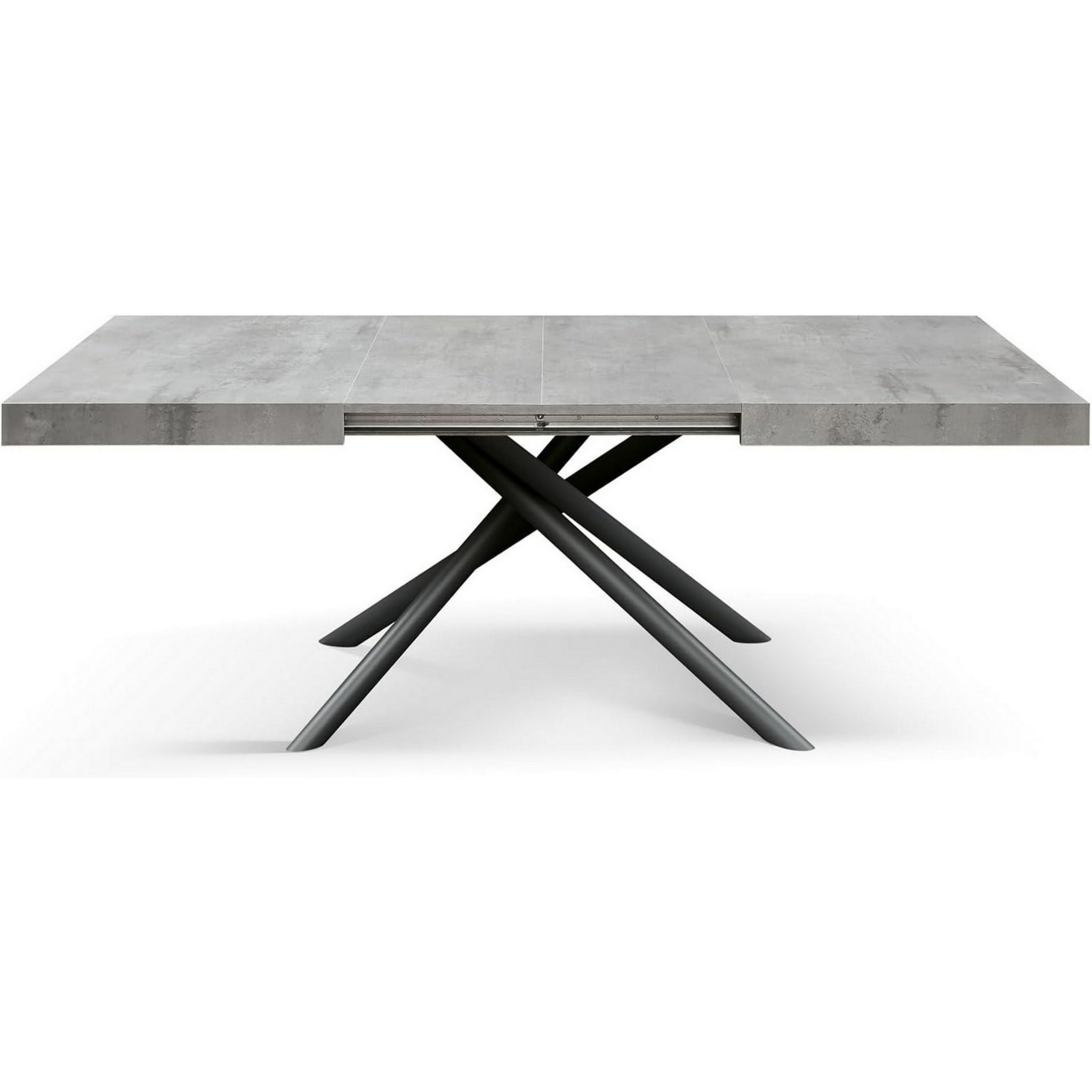 Tavolo CARRARA in legno, finitura grigio cemento e base in metallo verniciato antracite, allungabile 160x90 cm - 240x90 cm