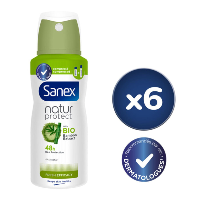 Pack de 6 - Déodorant Sanex Natur Protect bio fresh efficacy compressé - 100ml