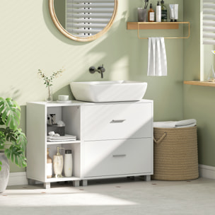 Mueble Bajo Lavabo, Mueble de Baño con 2 Cajones y 2 Estantes Abiertos, Estilo Moderno, para Lavabo con Pedestal, 90x30x60 cm, Blanco