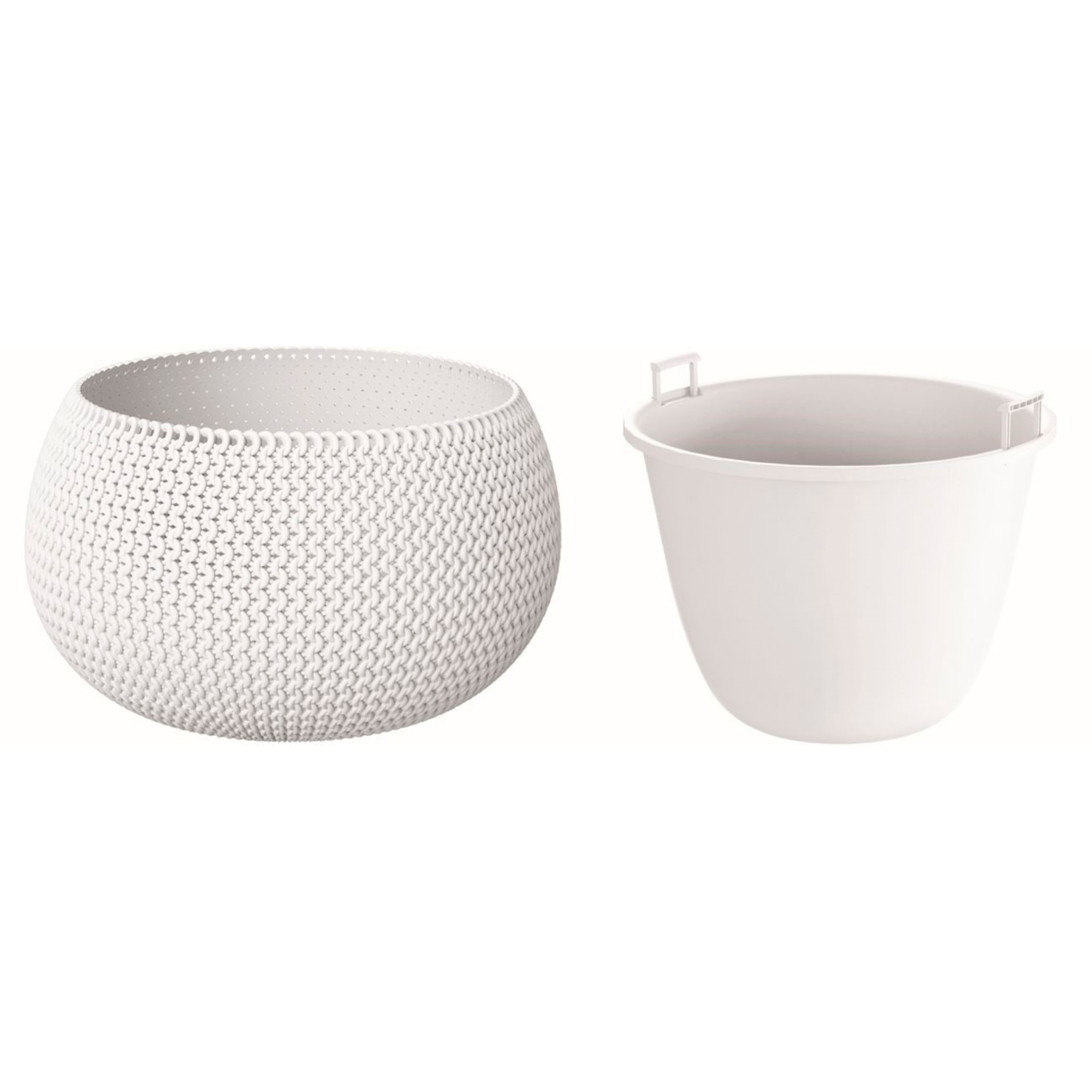 2x maceta redonda con deposito splofy bowl de plastico en color blanco 23,9 (largo) x 23,9 (ancho) x 16,1 (altura) cm