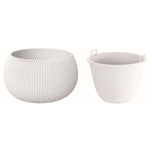 2x maceta redonda con deposito splofy bowl de plastico en color blanco 23,9 (largo) x 23,9 (ancho) x 16,1 (altura) cm