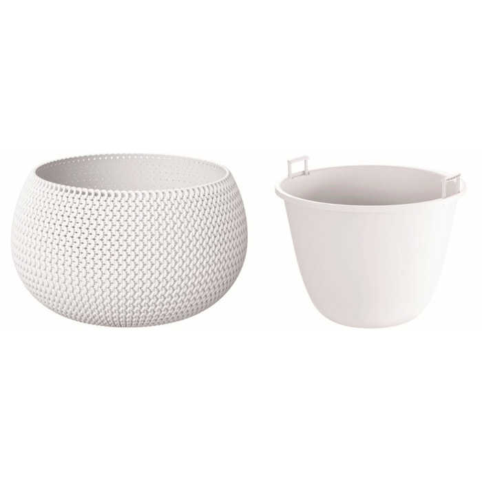 2x maceta redonda con deposito splofy bowl de plastico en color blanco 23,9 (largo) x 23,9 (ancho) x 16,1 (altura) cm