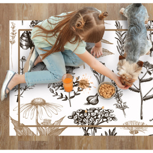 Alfombra de vinilo CERAMIKO, Plantas medicinales sepia 66x150 cm