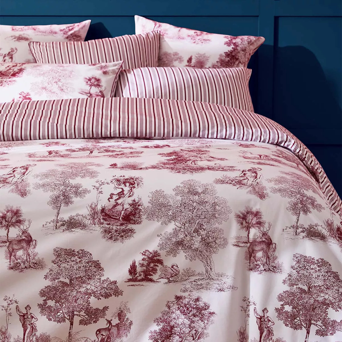 Housse de couette percale de coton imprimé rouge Poesie rosso