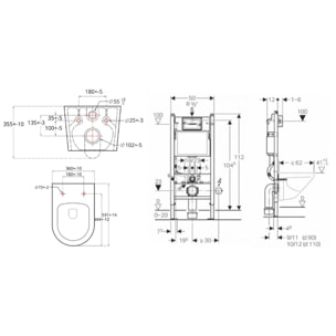 Pack WC sans bride Brevis, fixations invisibles + Abattant softclose slim + Bâti support Geberit UP100 + Plaque blanche